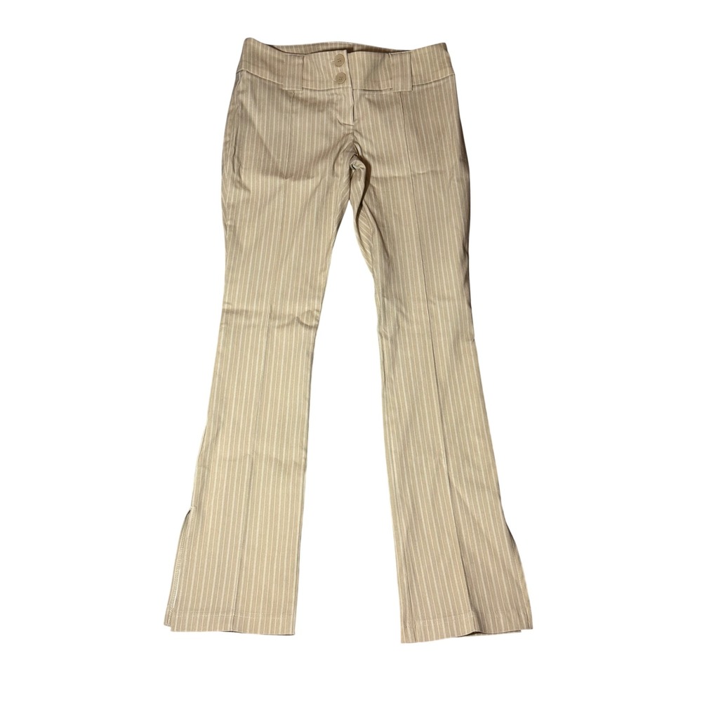 NWT Topshop Petite Tan Pinstripe Flare Leg Trousers Side Slit Pants US 2 NEW